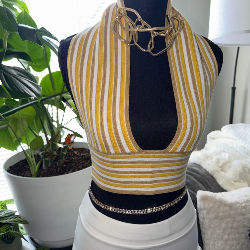 Striped Yellow and White Halter Top